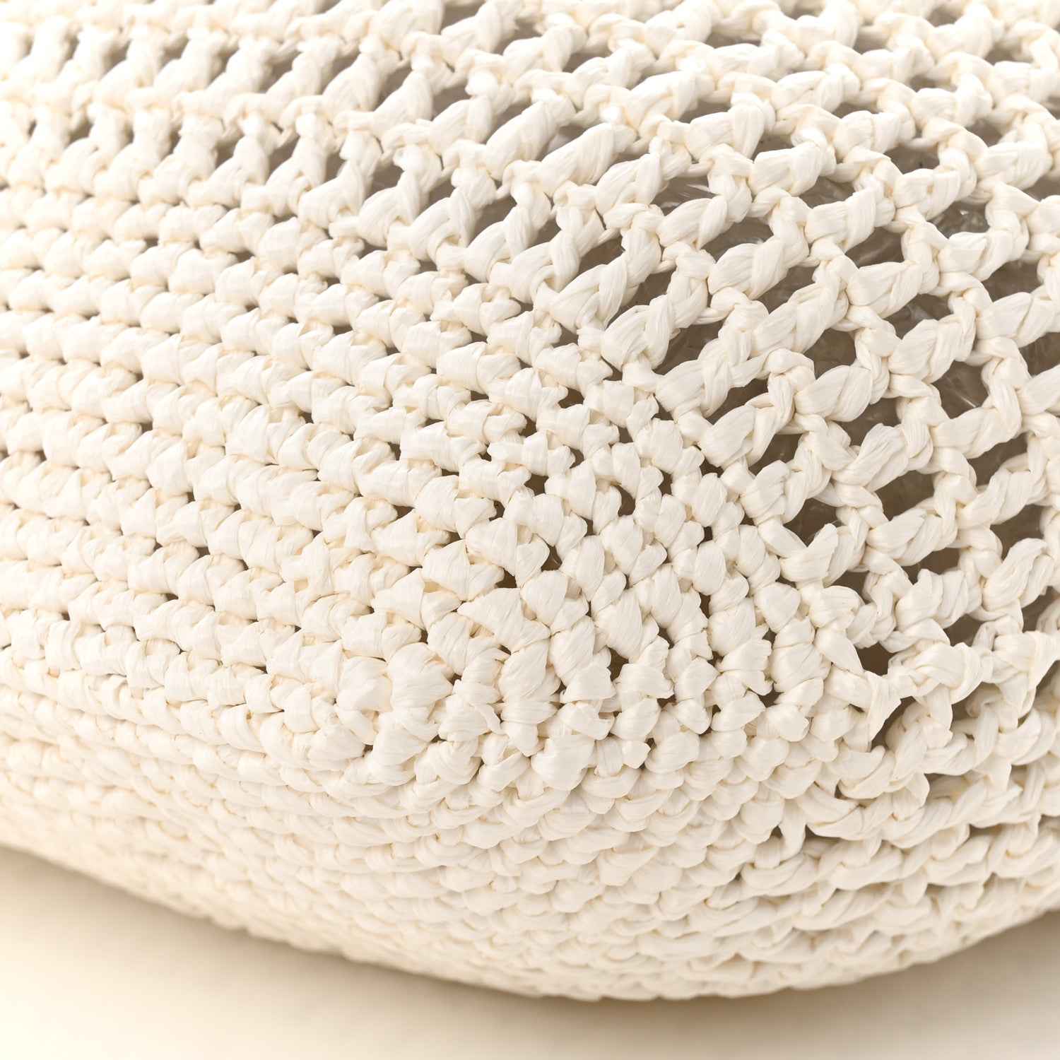 Prada Yarn Raffia Effect Crochet Logo Embroidered Shopping Tote Bag White 10 of 10