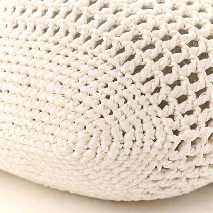 Prada Yarn Raffia Effect Crochet Logo Embroidered Shopping Tote Bag White 10 of 10