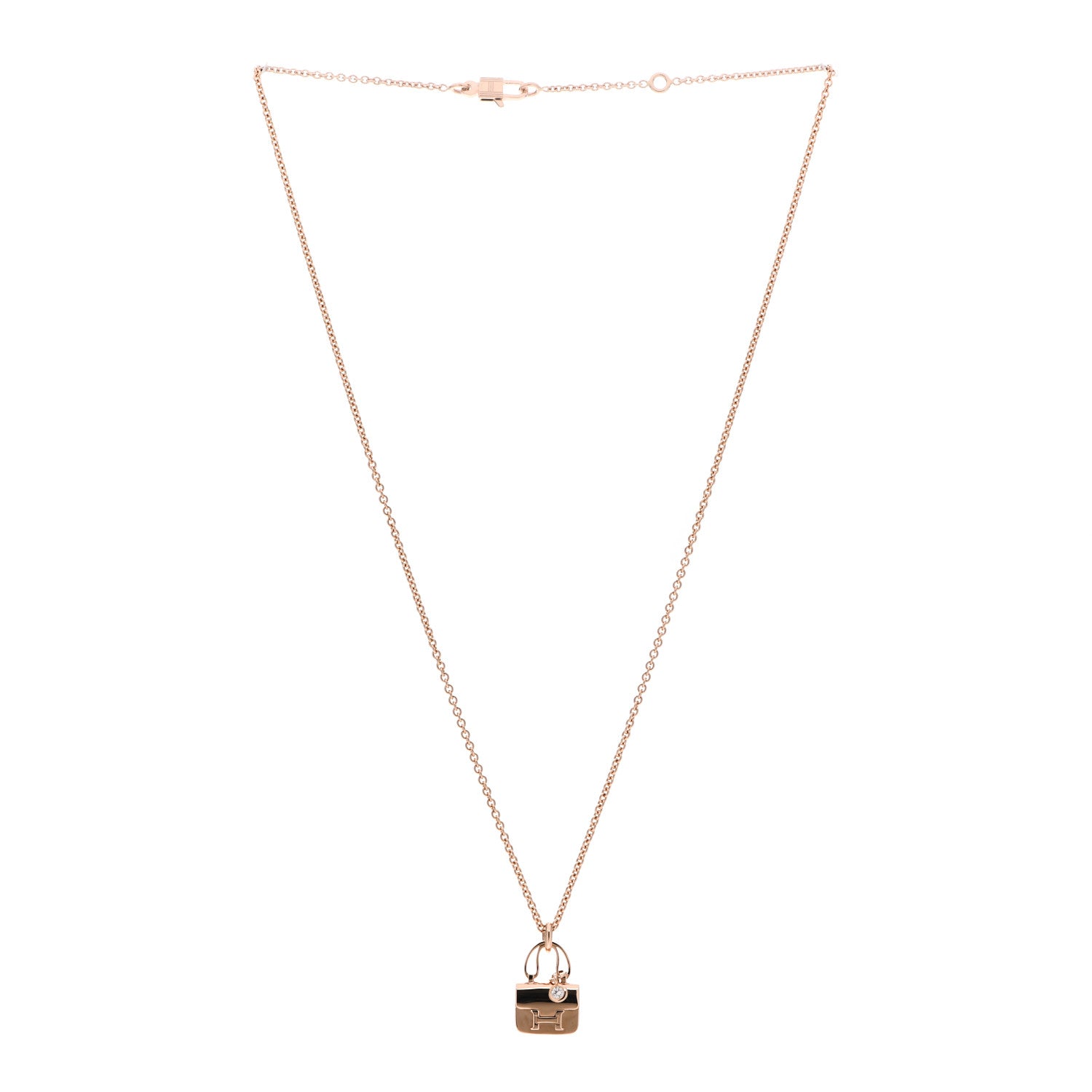 Hermes 18K Rose Gold Diamond Constance Amulettes Charm Pendant Necklace 3 of 6