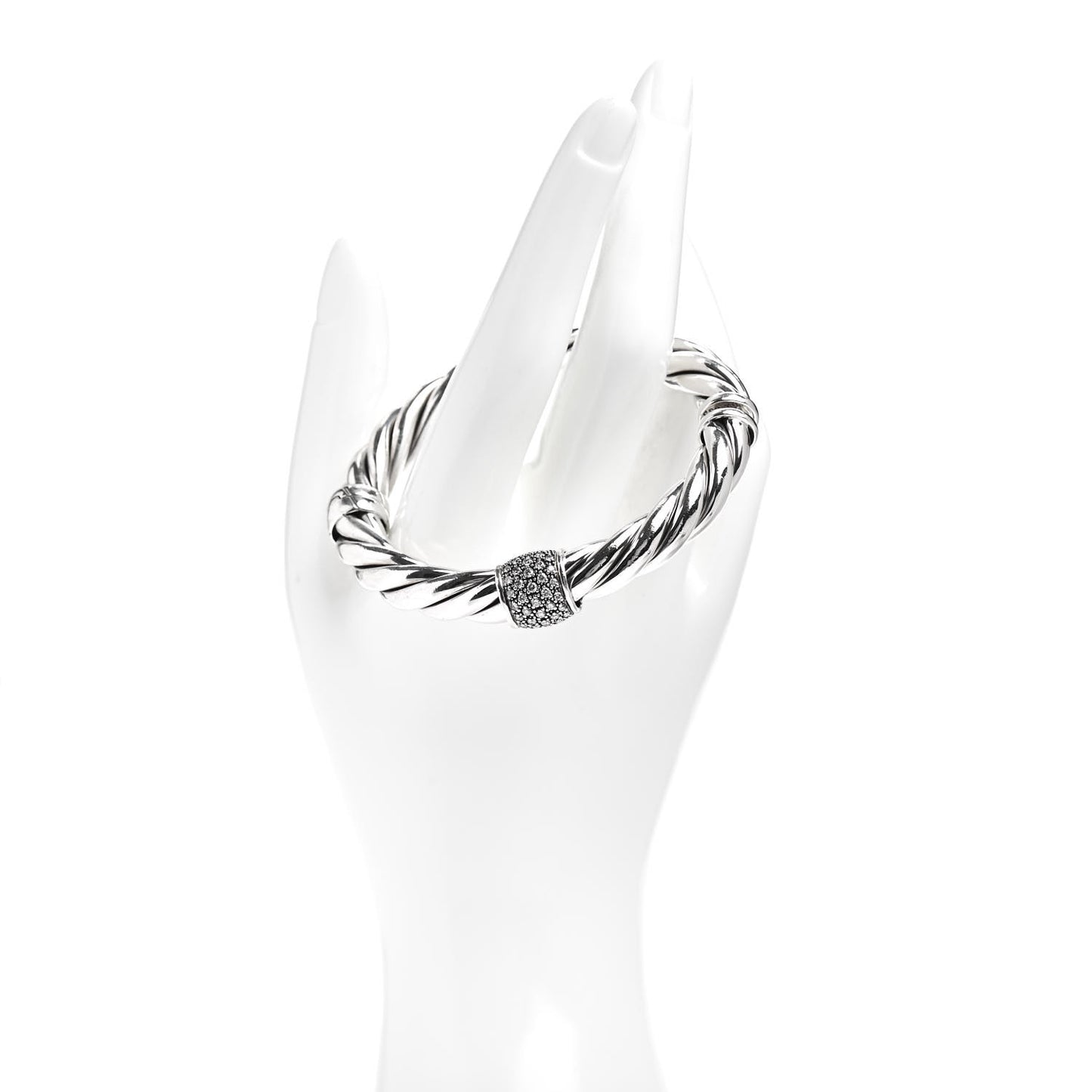 Sterling Silver Diamond 10mm Metro Cable Station Bangle Bracelet