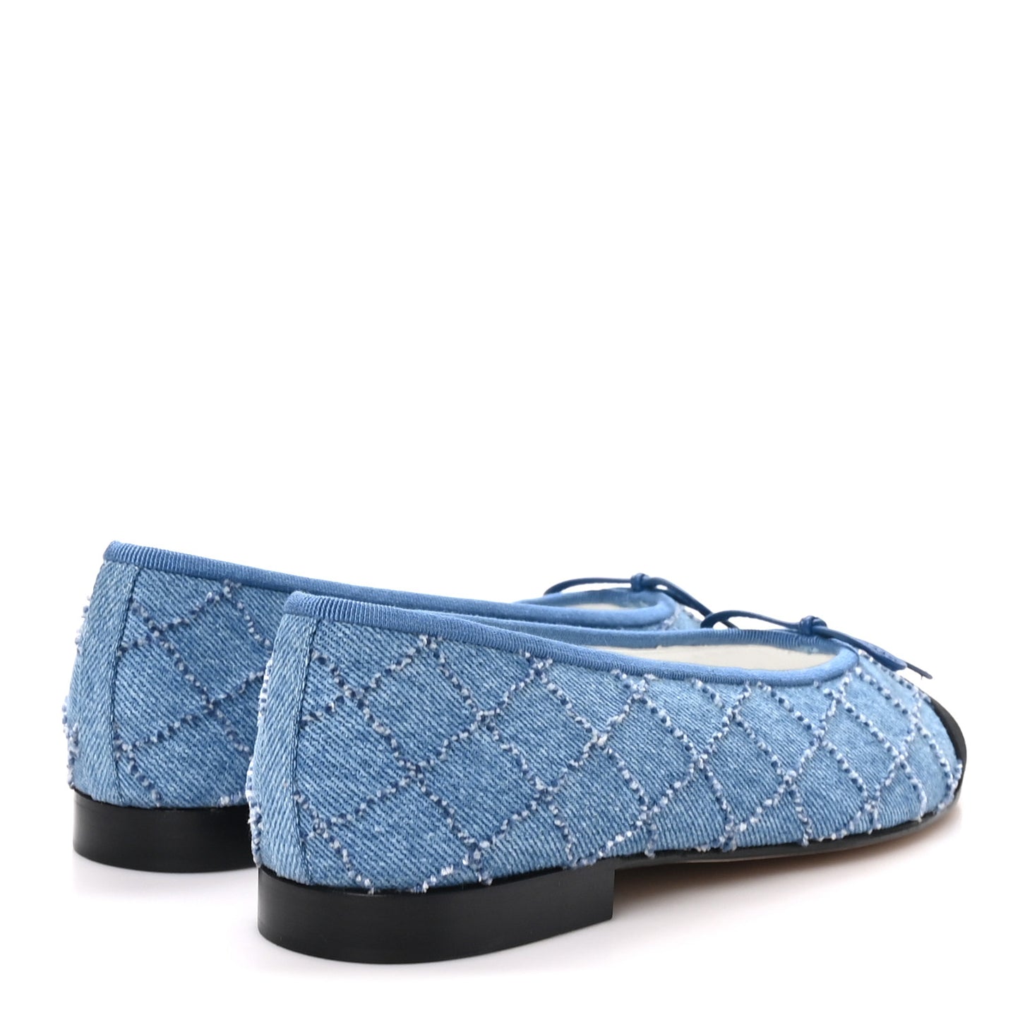 Denim Embroidered Grosgrain CC Cap Toe Ballerina Flats 39 Blue Black