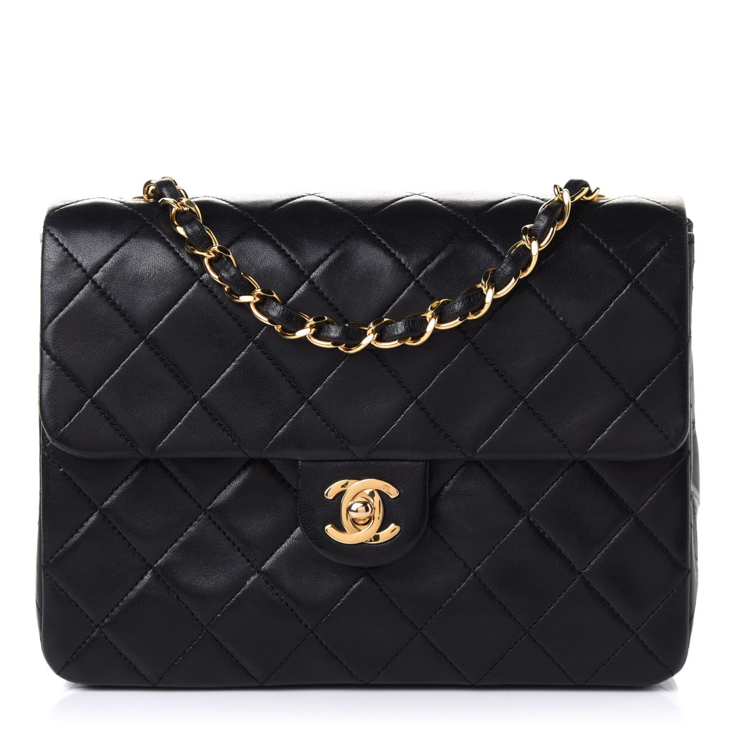 Lambskin Quilted Mini Square Flap Bag Black