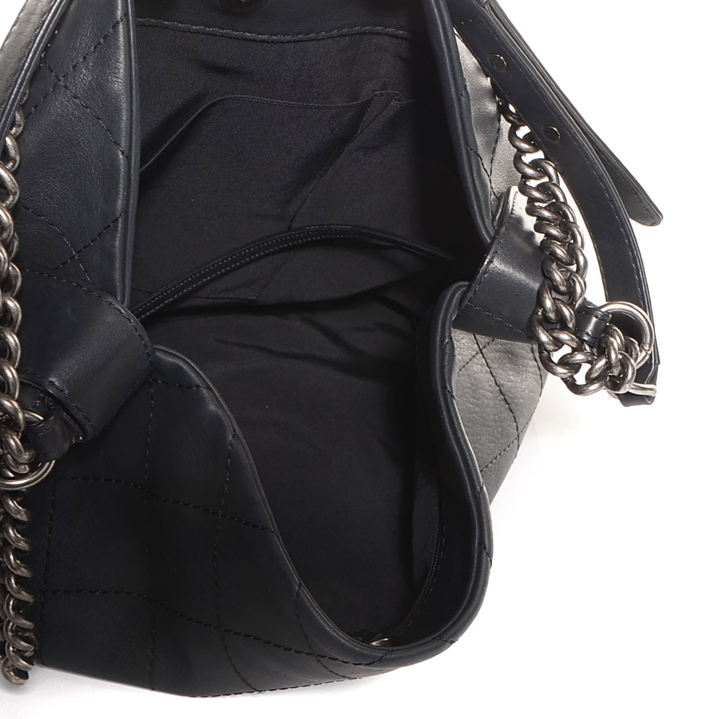 Calfskin Stitched Double Zip Hobo Black
