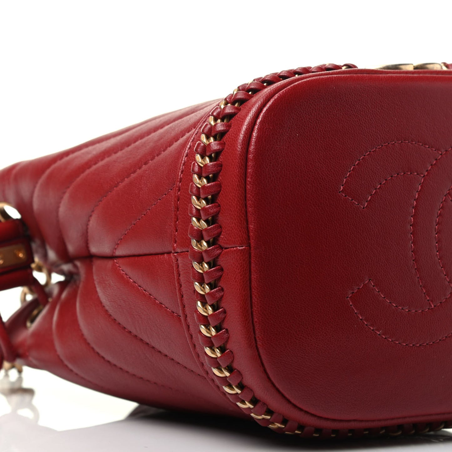Sheepskin Chevron Quilted Small Drawstring Bag Dark Red
