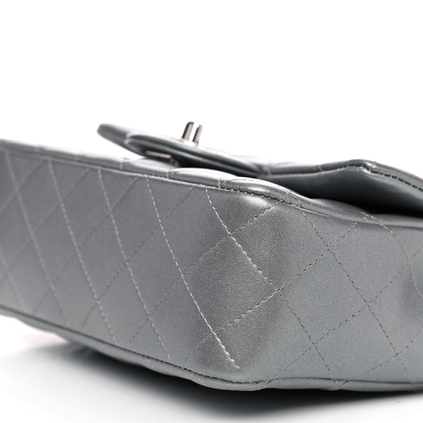 Metallic Lambskin Quilted Mini Rectangular Flap Silver