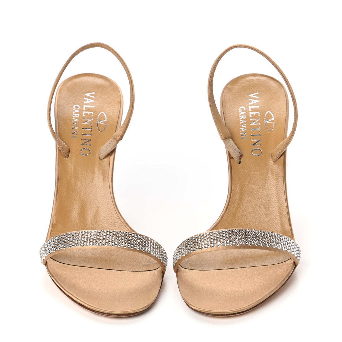 Satin Crystal Strap Sandals 37 Beige