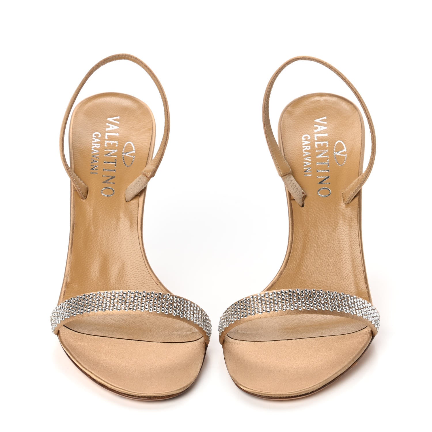 Valentino Garavani Satin Crystal Strap Sandals 37 Beige 2 of 7