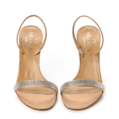 Valentino Garavani Satin Crystal Strap Sandals 37 Beige 2 of 7