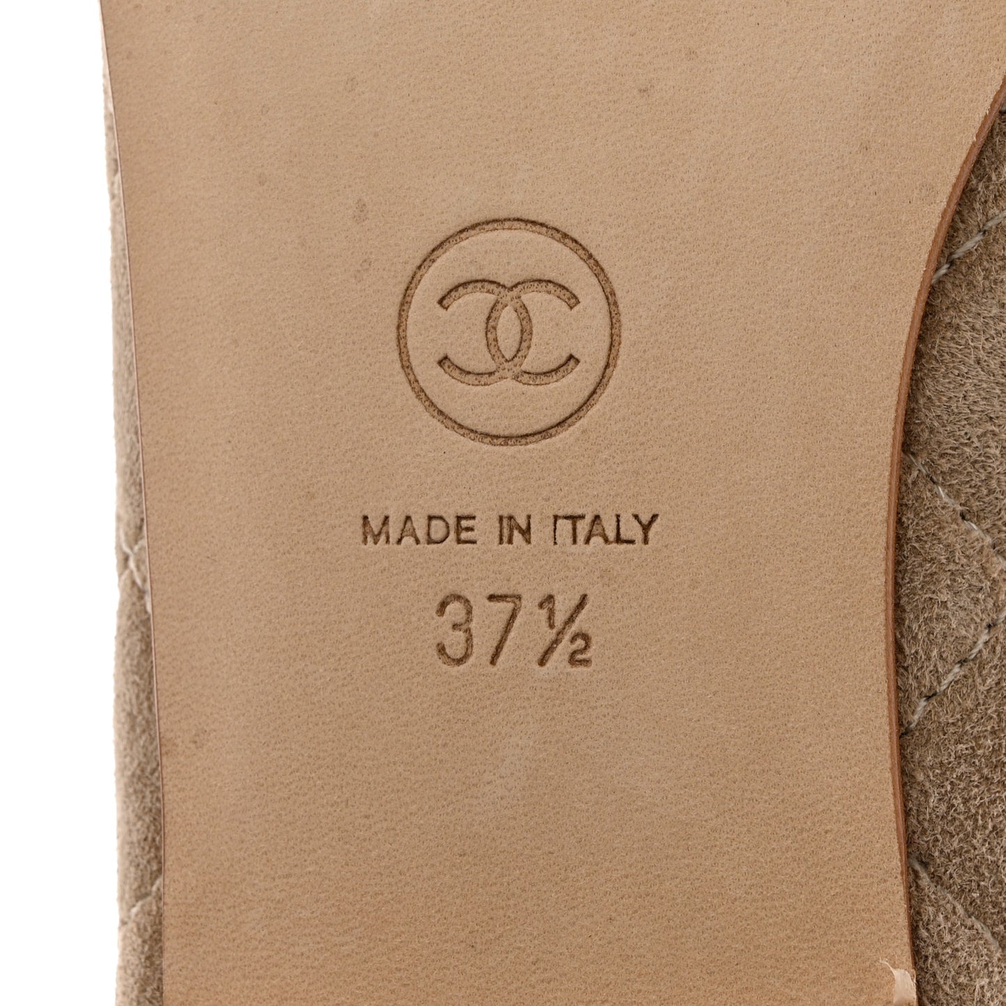 Suede Calfskin Quilted Cap Toe CC Ballerina Flats 37.5 Dark Beige