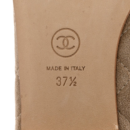 Chanel Suede Calfskin Quilted Cap Toe CC Ballerina Flats 37.5 Dark Beige 8 of 9
