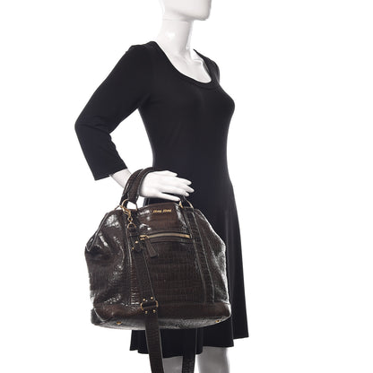 Miu Miu Calfskin Crocodile Embossed St Cocco Shopping Tote Brown 4 of 16