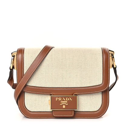 Prada Mistolino Vitello Embleme Flap Shoulder Bag Naturale Cognac 1 of 8