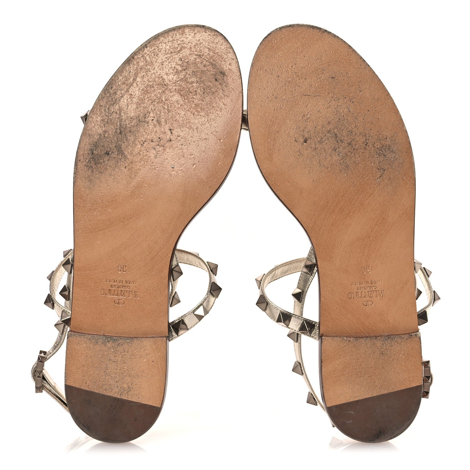 Valentino Garavani Metallic Nappa Rockstud T-Strap Slingback Flat Sandals 38 Skin 7 of 12