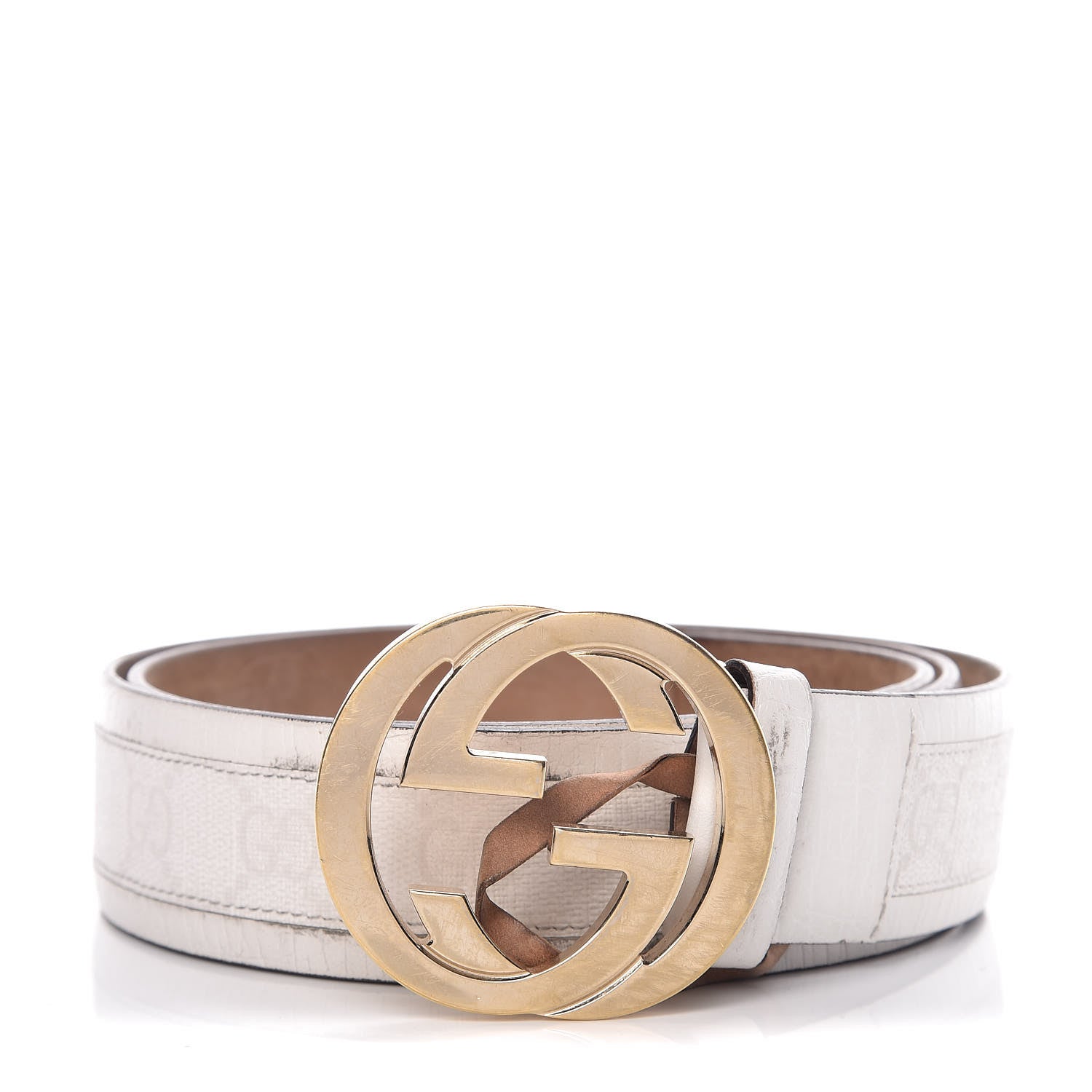 Gucci GG Plus Monogram Calfskin Interlocking G 40mm Belt 95 38 White 1 of 16