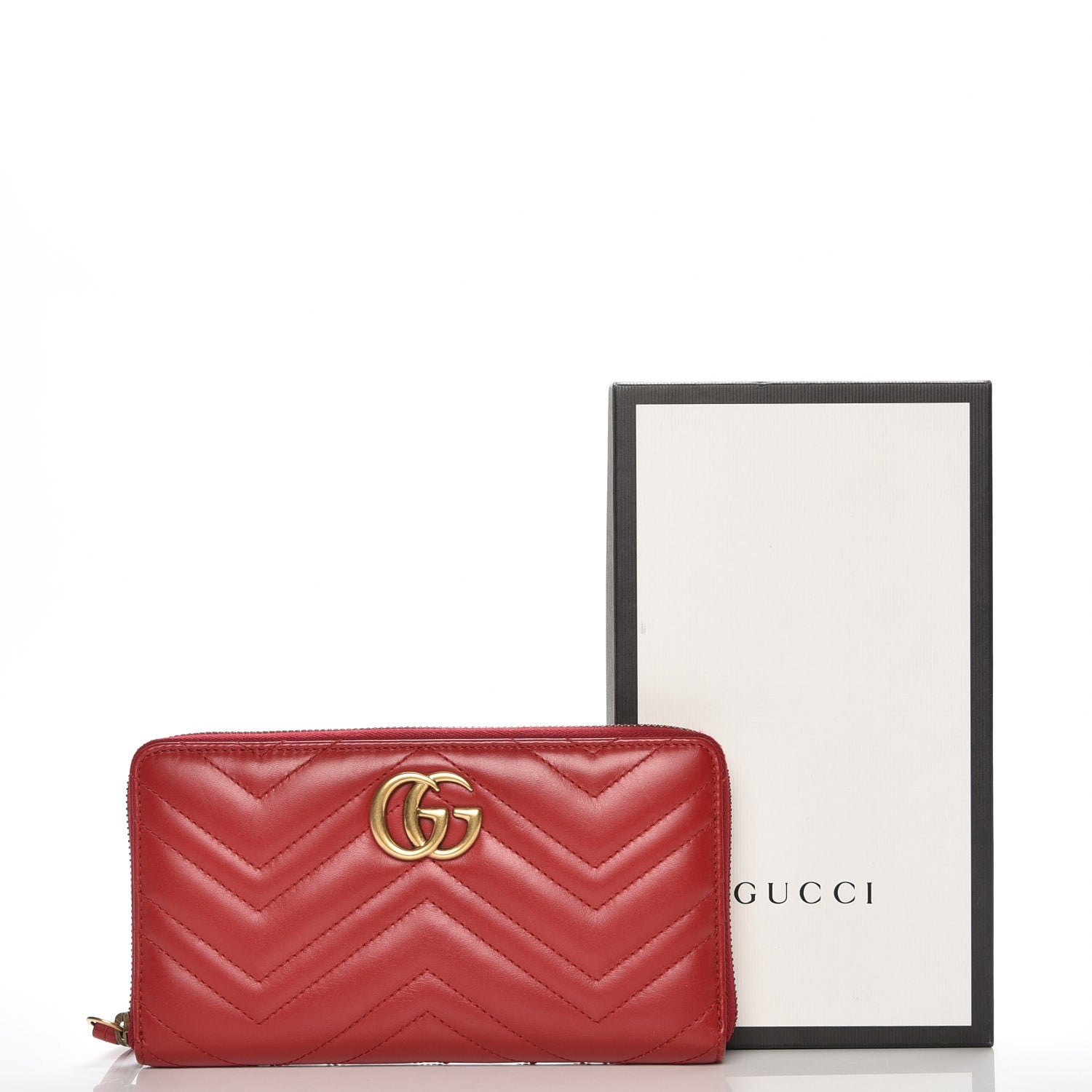 Gucci Calfskin Matelasse GG Marmont Zip Around Organizer Wallet Hibiscus Red 8 of 8