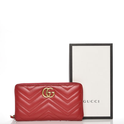 Gucci Calfskin Matelasse GG Marmont Zip Around Organizer Wallet Hibiscus Red 8 of 8