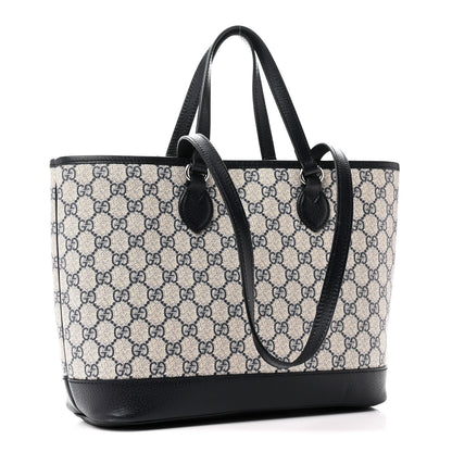 Gucci GG Supreme Monogram Textured Dollar Calfskin Medium Shoulder Tote Bag Beige Blue 3 of 11