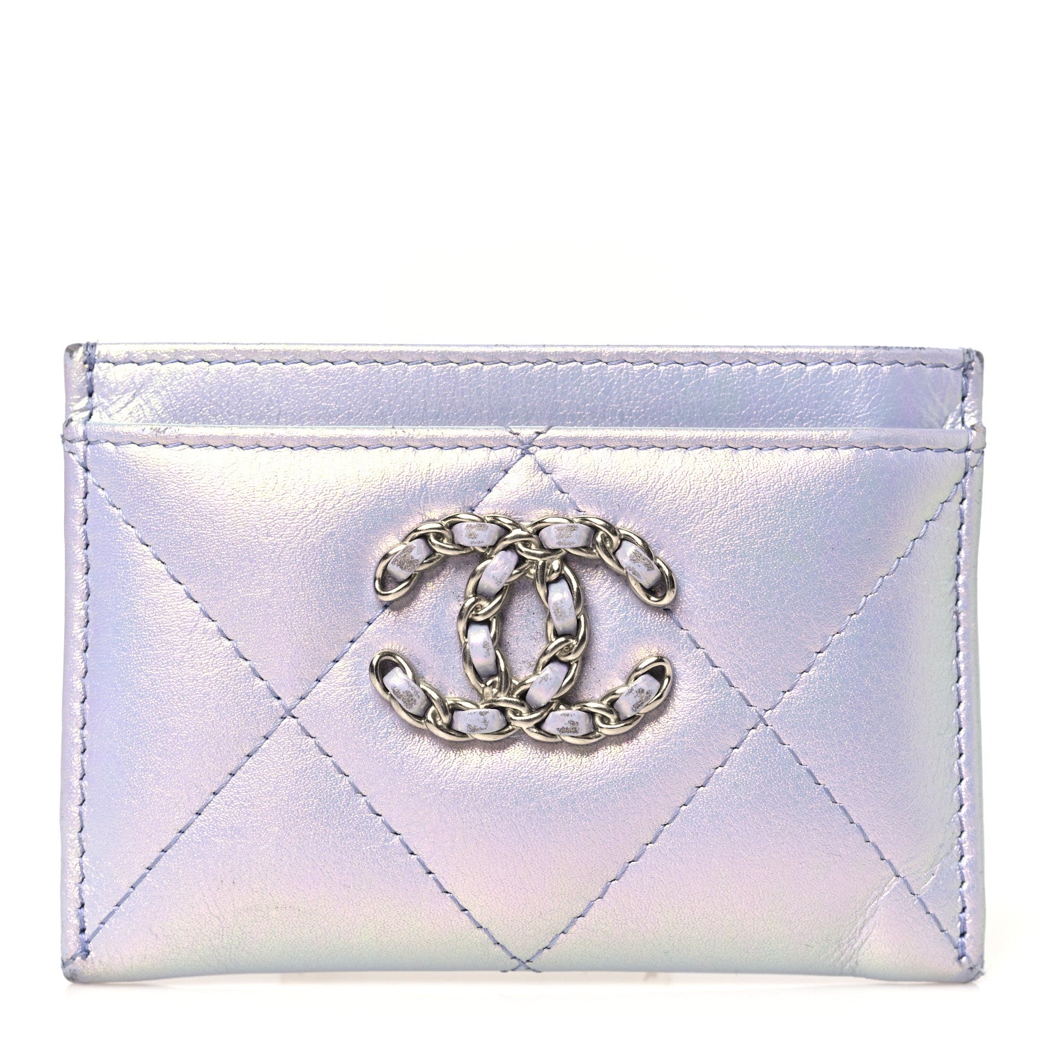 Chanel Iridescent Calfskin Quilted Chanel 19 Card Holder Light Purple 1 of 13