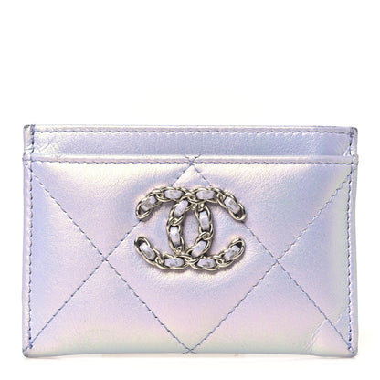 Chanel Iridescent Calfskin Quilted Chanel 19 Card Holder Light Purple 1 of 13