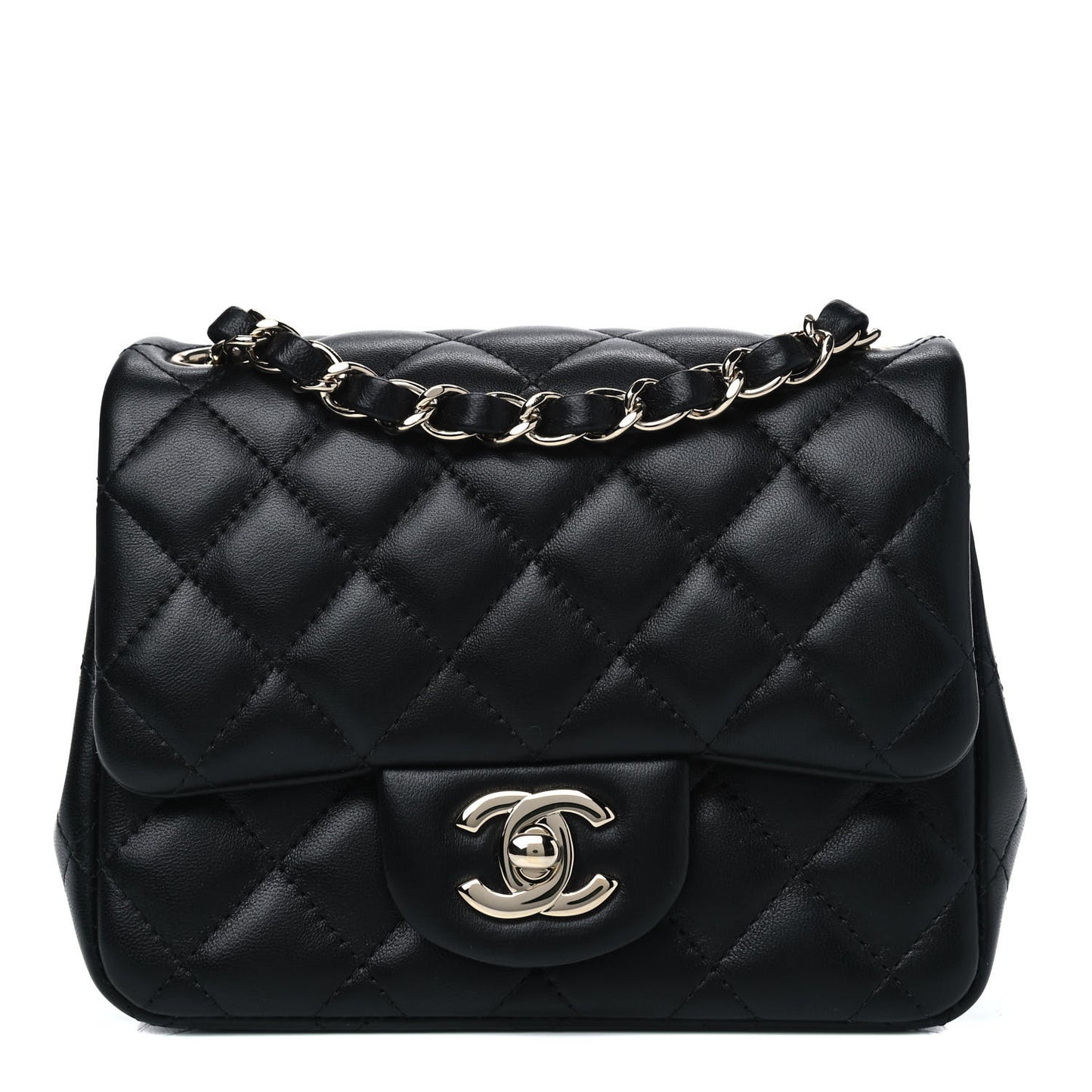 Lambskin Quilted Mini Square Flap Black