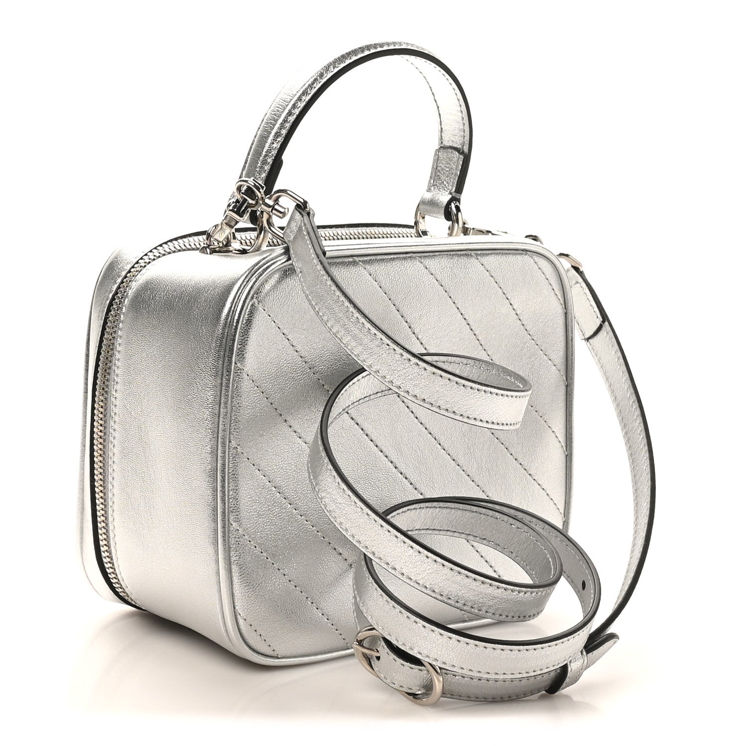 Gucci Metallic Sakai Be Green Calfskin Diagonal Stitched Blondie Top Handle Bag Silver 3 of 10
