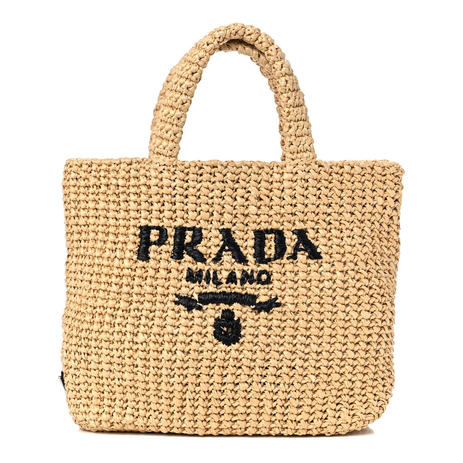 Prada Yarn Raffia Effect Crochet Embroidered Small Logo Tote Naturale 1 of 7