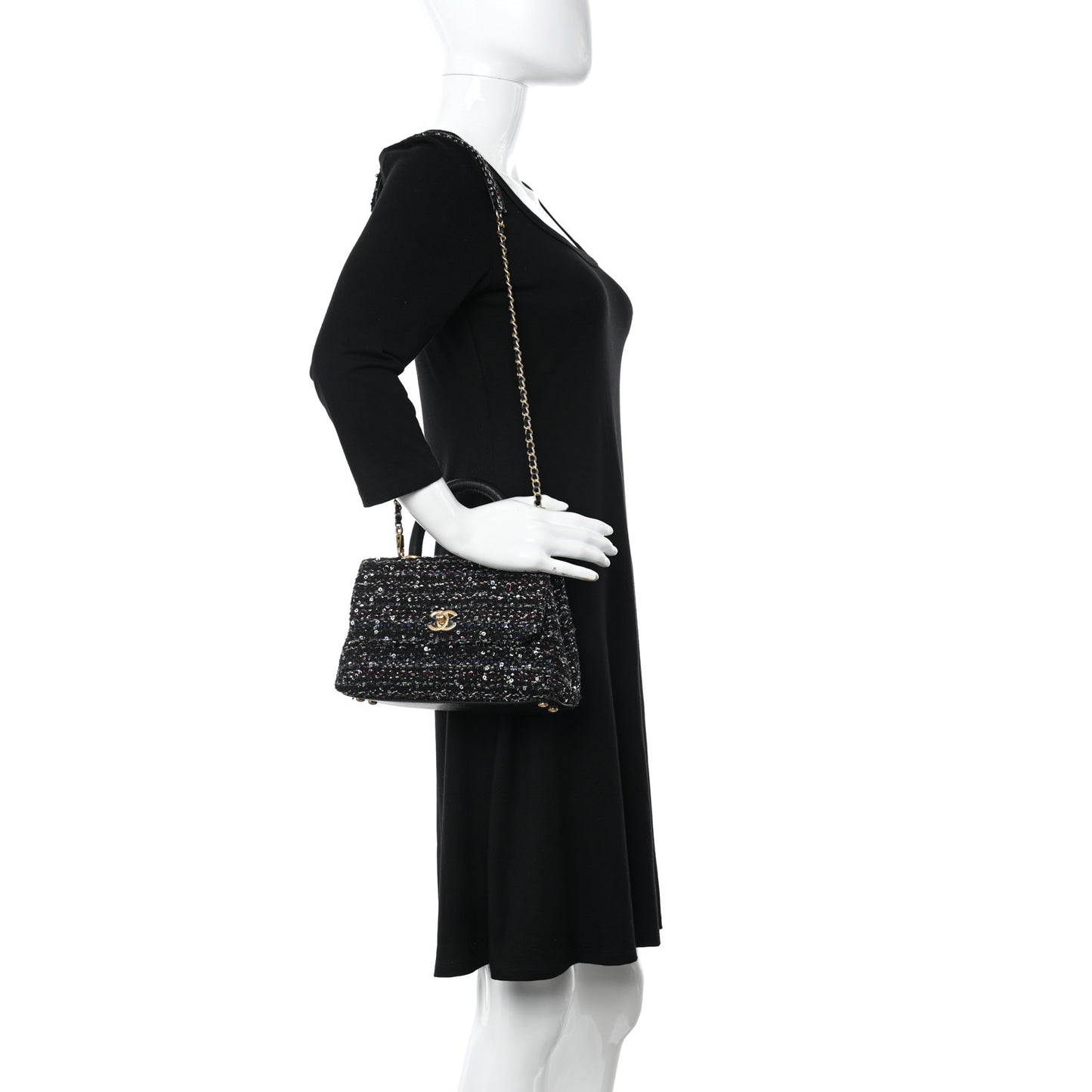 Tweed Sequin Mini Coco Handle Flap Black