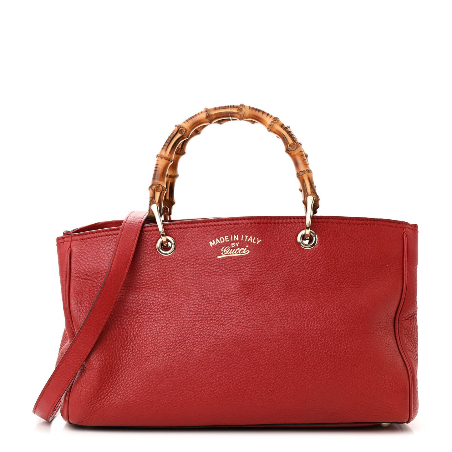 Pebbled Calfskin Medium Bamboo Shopper Tote Red