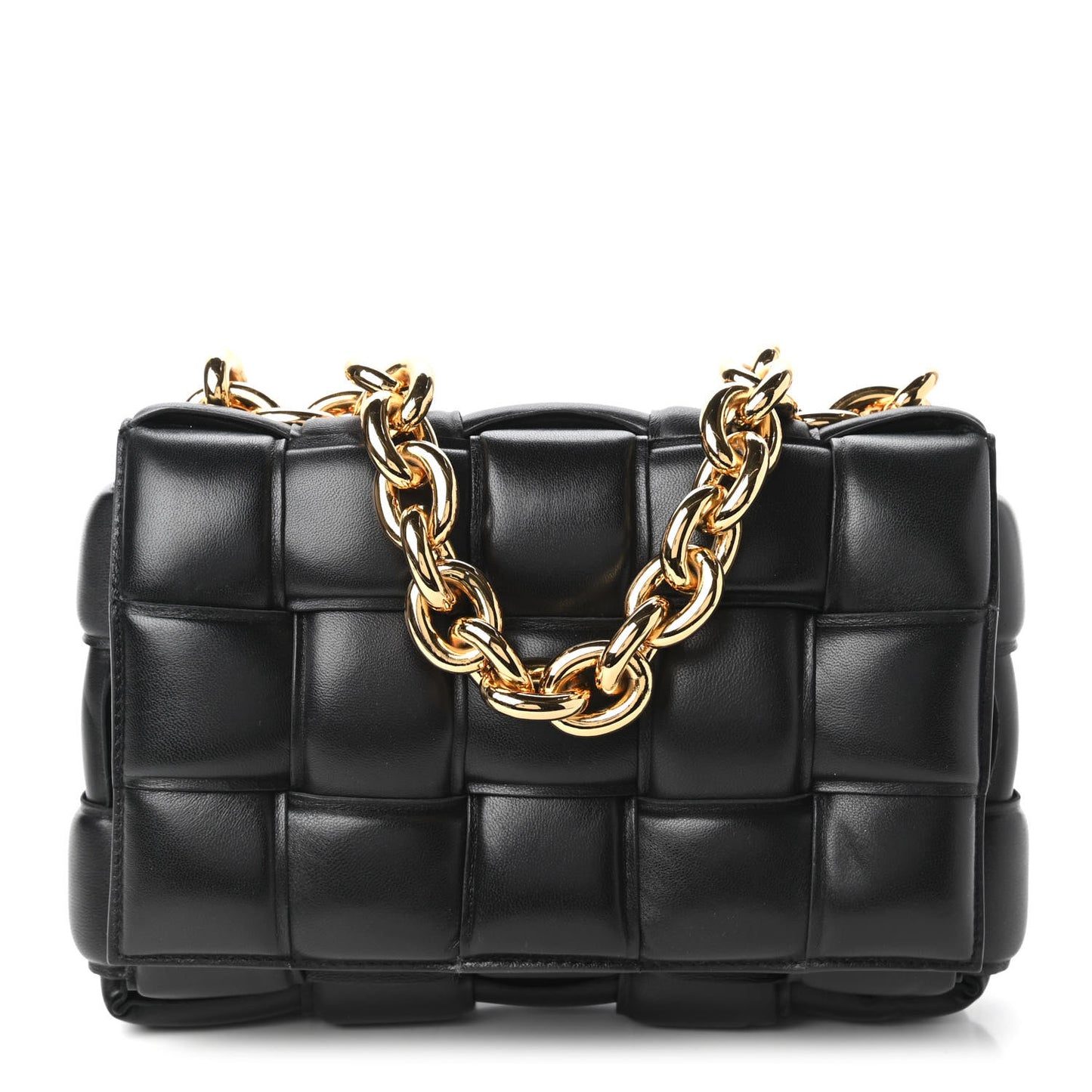 Lambskin Maxi Intreccio Padded Chain Cassette Crossbody Bag Black