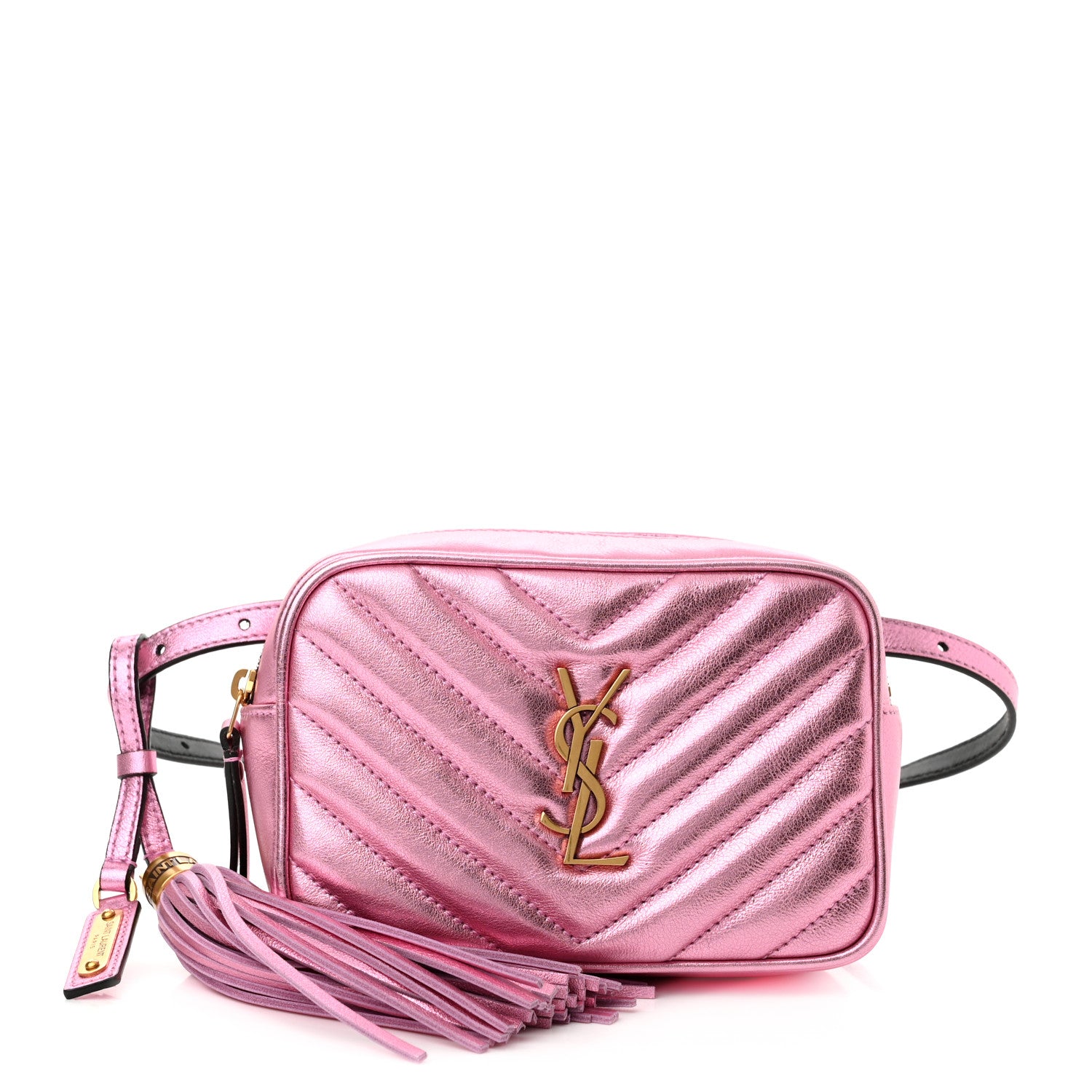 Saint Laurent Metallic Calfskin Matelasse Monogram Lou Belt Bag Vegas Pink 1 of 10