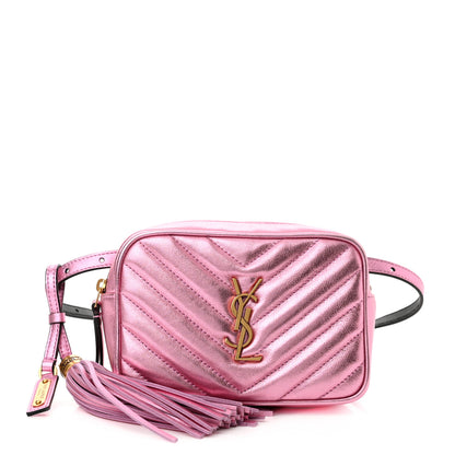 Saint Laurent Metallic Calfskin Matelasse Monogram Lou Belt Bag Vegas Pink 1 of 10