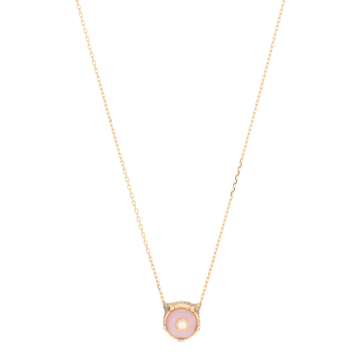 18K Yellow Gold Diamond Pink Opal Le Marche Des Merveilles Feline Pendant Necklace