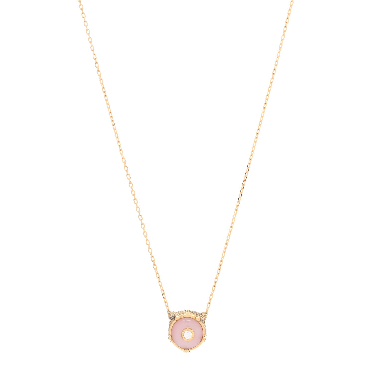 Gucci 18K Yellow Gold Diamond Pink Opal Le Marche Des Merveilles Feline Pendant Necklace 1 of 4