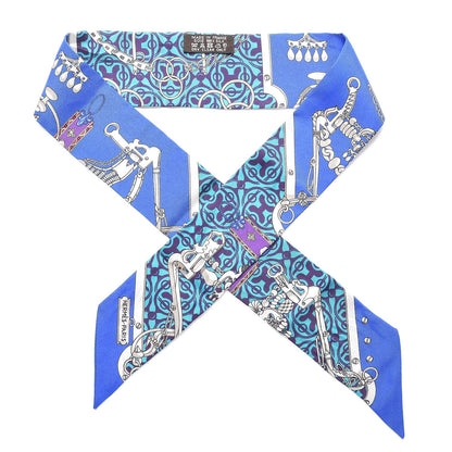 Hermes Silk Mors Et Gourmettes Remix Twilly Bleu Roy Turquoise Prune 1 of 6