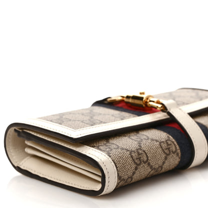 Gucci GG Supreme Monogram Textured Calfskin Web Jackie 1961 Chain Wallet Beige Ebony Mystic White 7 of 8