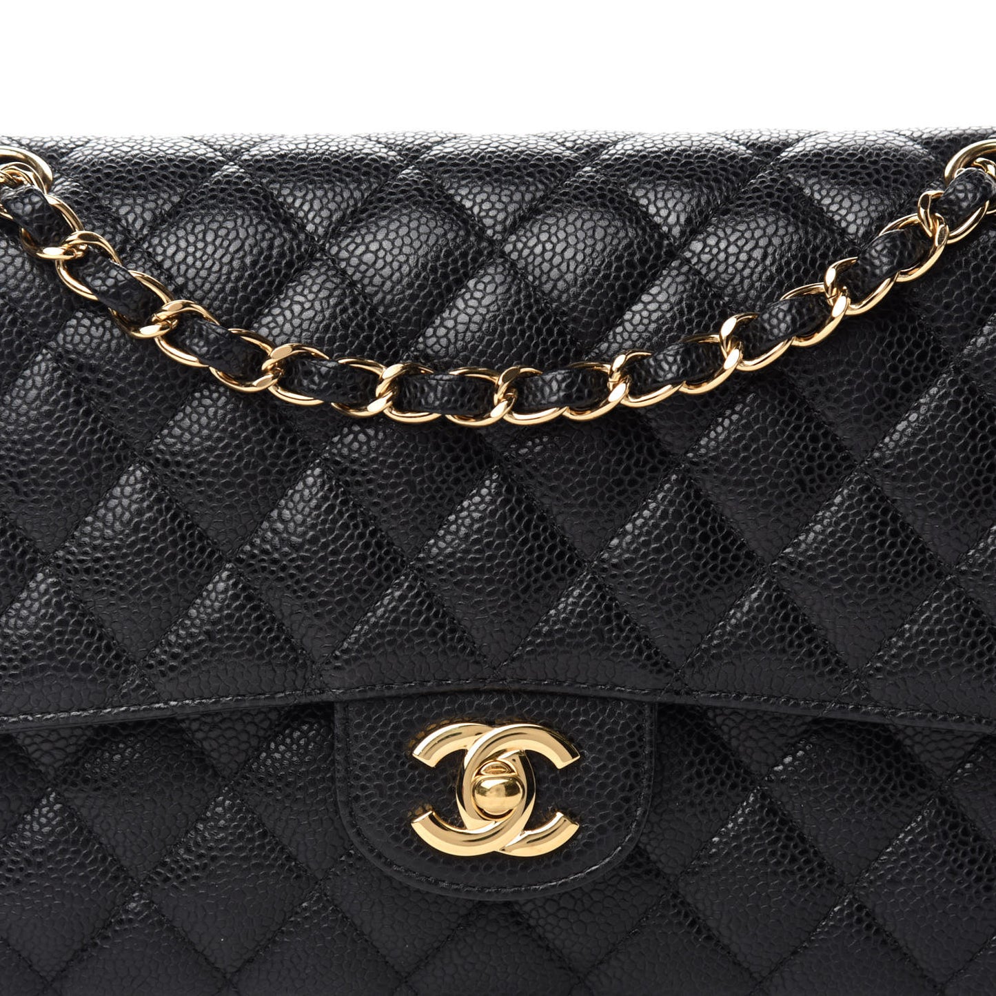 Caviar Quilted Medium Double Flap Black