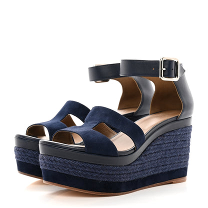Hermes Suede Ilana Espadrille Wedge Sandals 36 Bleu Indigo 3 of 8