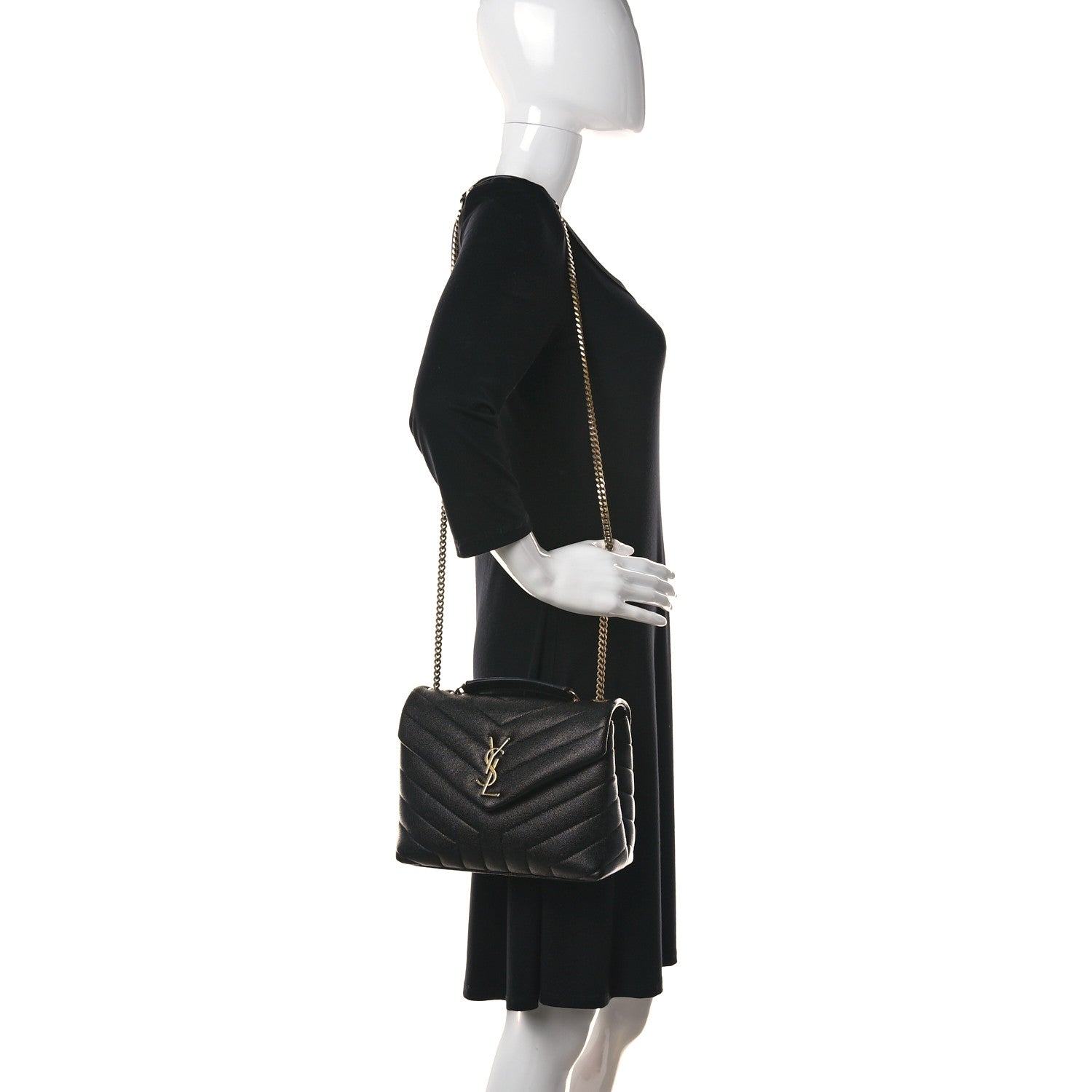Saint Laurent Grain de Poudre Calfskin Y Quilted Monogram Small Loulou Chain Satchel Black 2 of 14