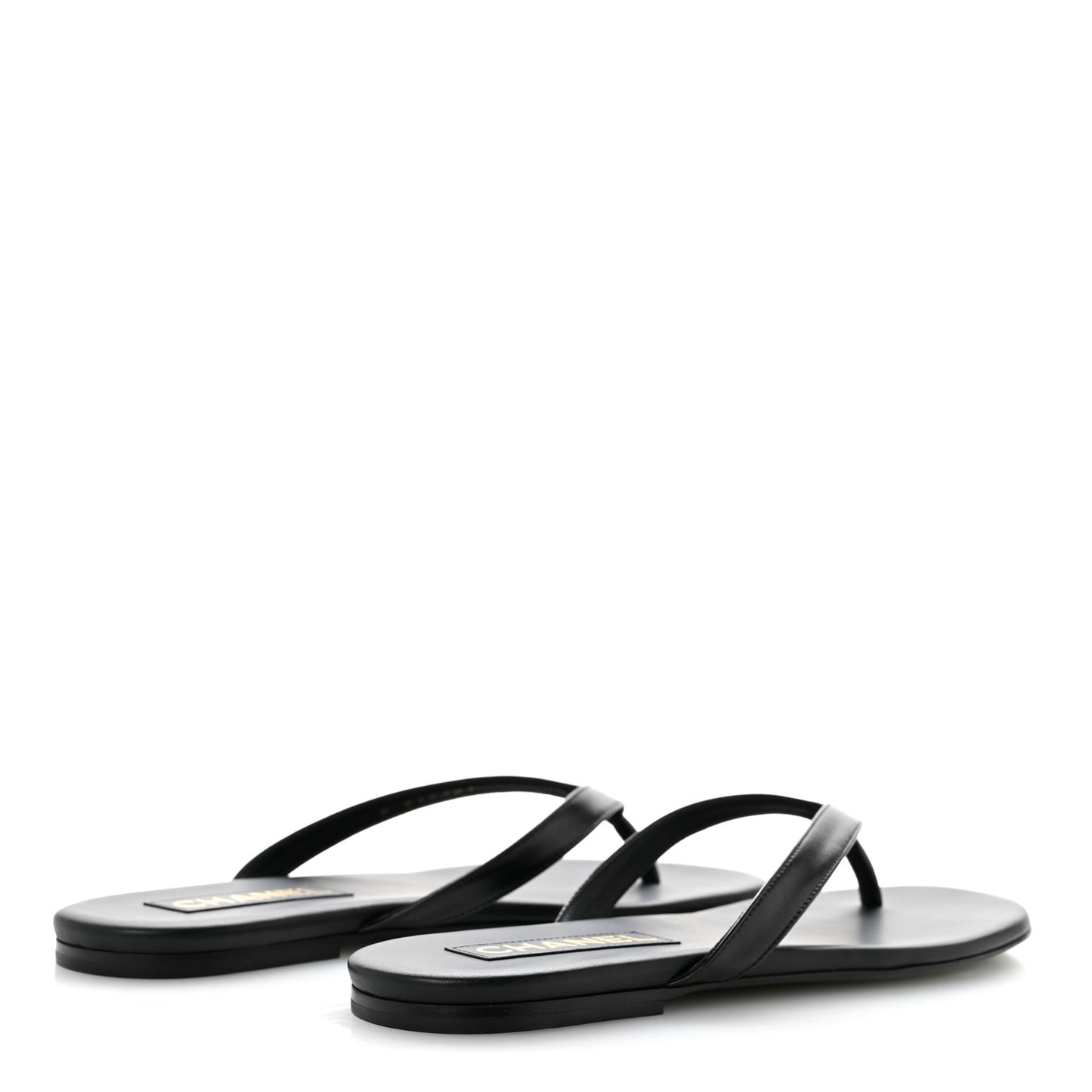Shiny Lambskin Crystal CC Thong Sandals 37 Black 39.5 Black
