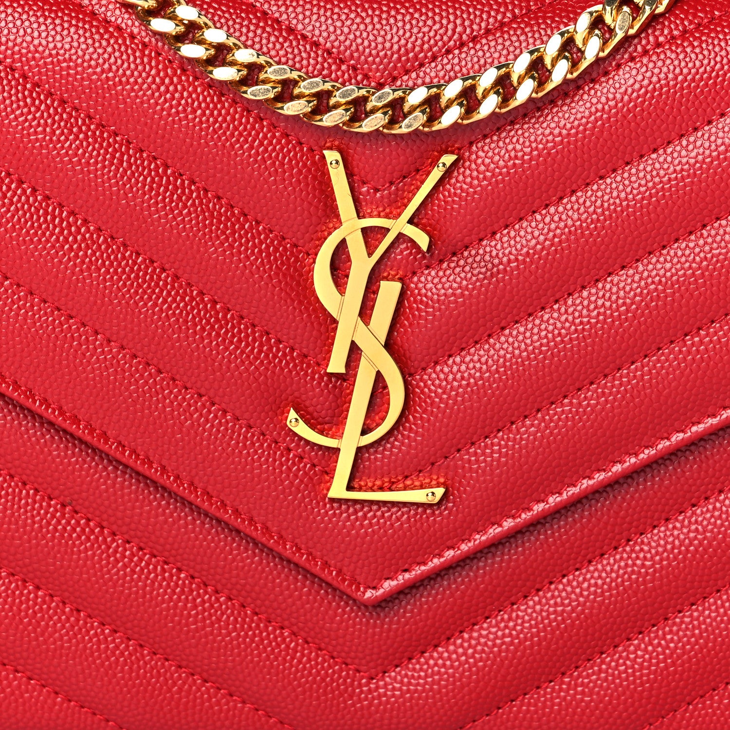 Saint Laurent Grain De Poudre Matelasse Chevron Monogram Chain Wallet Rouge Eros 6 of 9