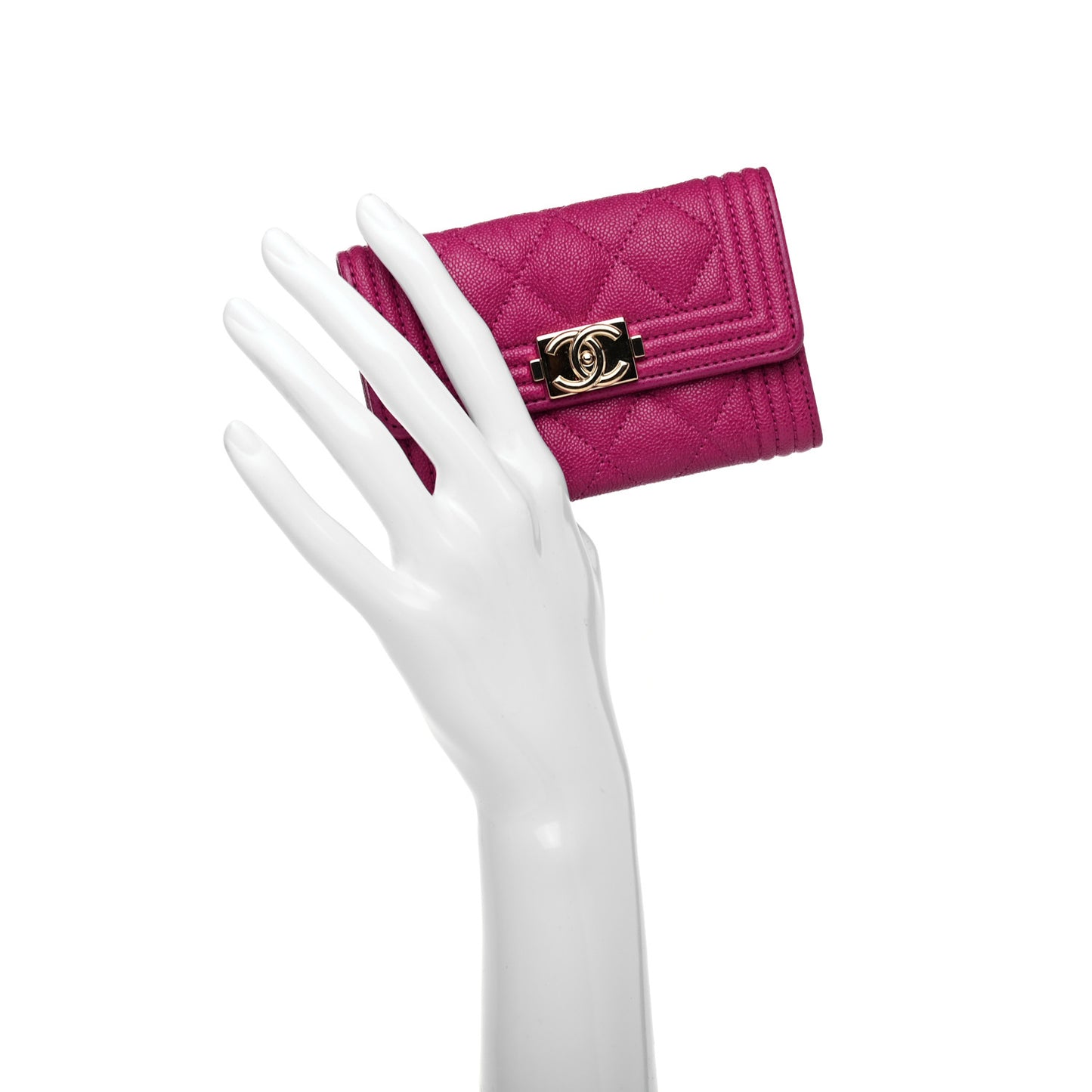 Caviar Quilted Boy Flap Card Holder Fuchsia