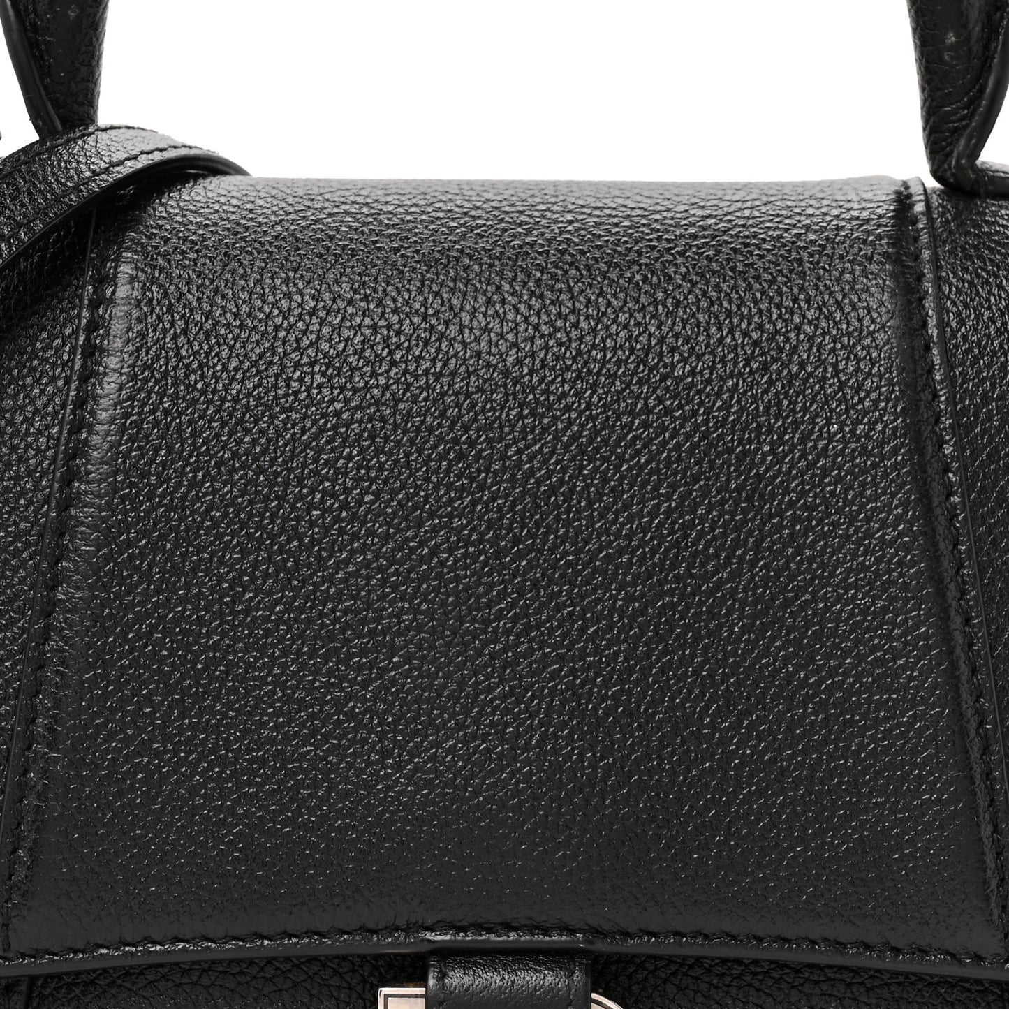 Grained Calfskin Small Hourglass Top Handle Bag Black