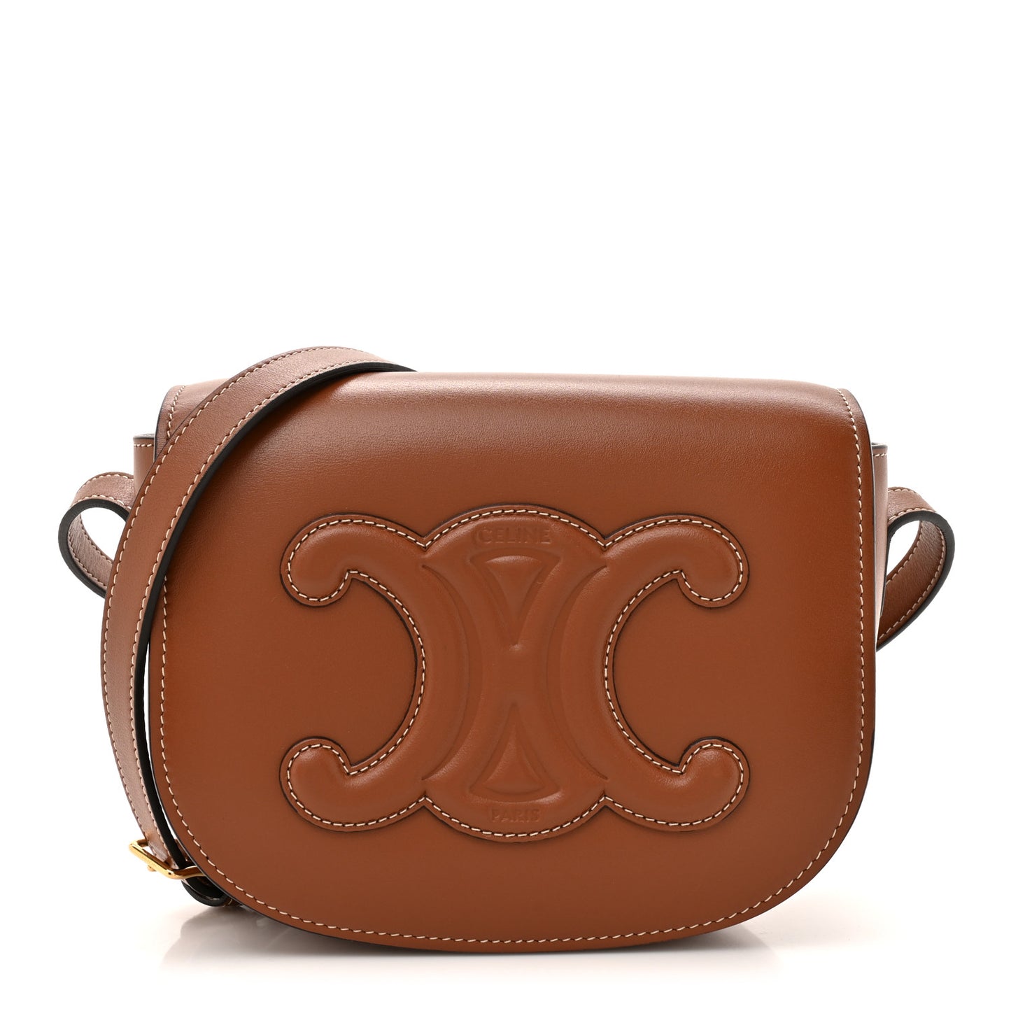 Smooth Calfskin Cuir Triomphe Folco Crossbody Bag Tan
