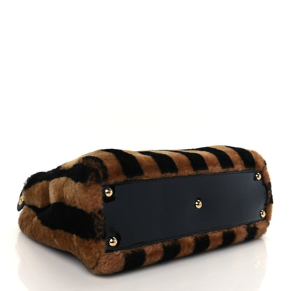 Fendi Shearling Vitello Vernice Mou Pequin Striped Medium Peekaboo Iconic Satchel Tobacco Black 4 of 9