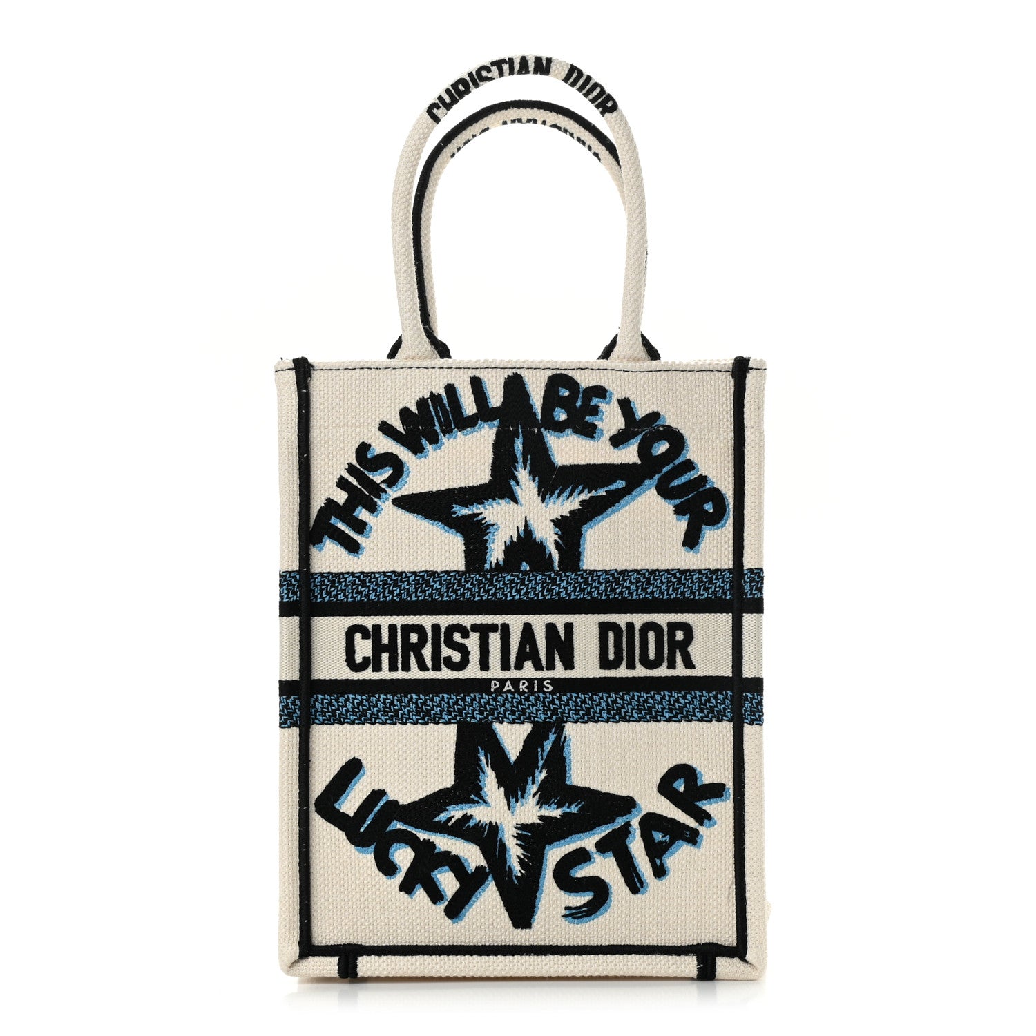 Christian Dior Canvas Embroidered Vertical Lucky Star Book Tote White Multicolor 1 of 11