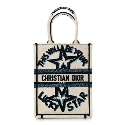 Christian Dior Canvas Embroidered Vertical Lucky Star Book Tote White Multicolor 1 of 11