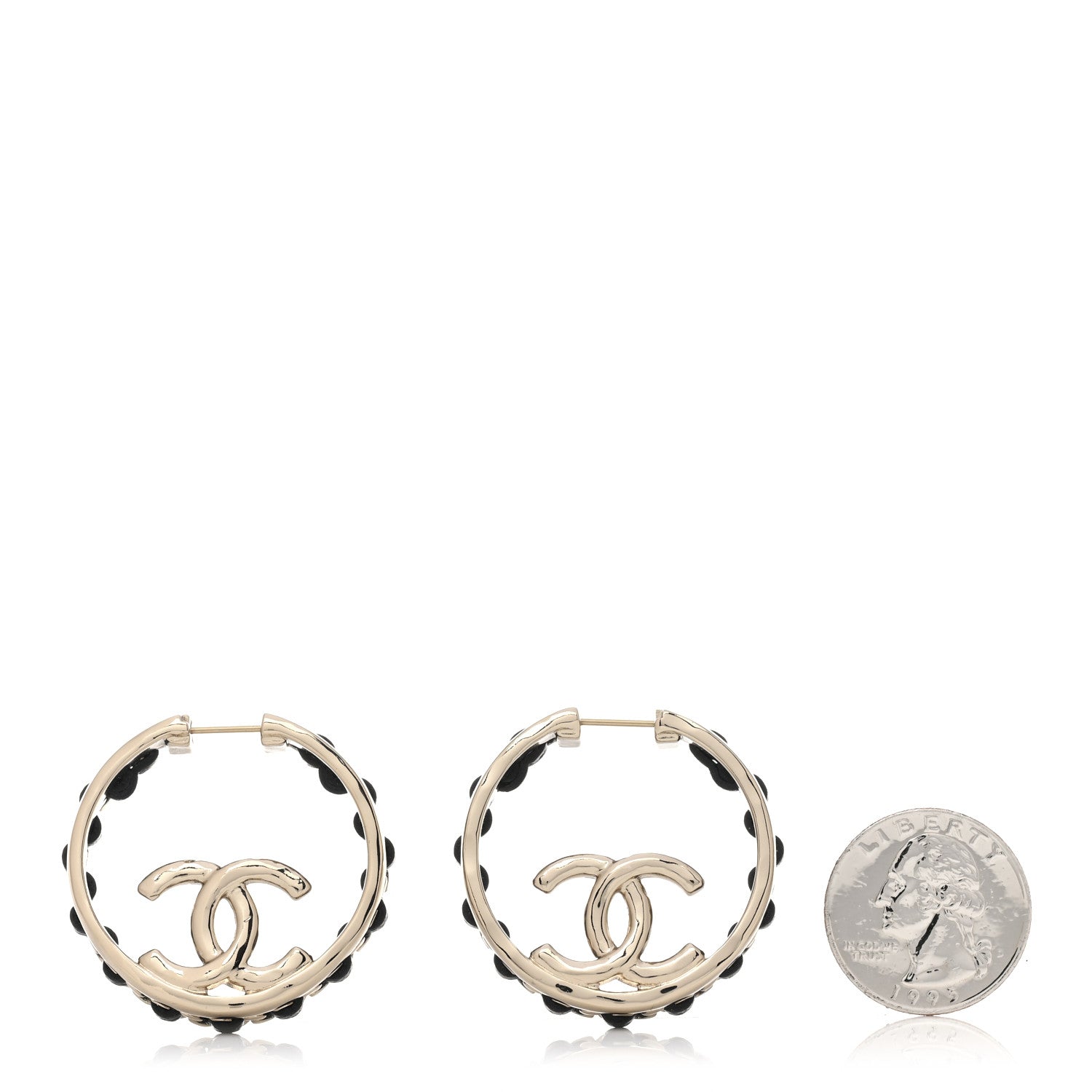 Chanel Lambskin CC Chain Hoop Earrings Black Gold 2 of 4