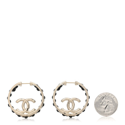 Chanel Lambskin CC Chain Hoop Earrings Black Gold 2 of 4