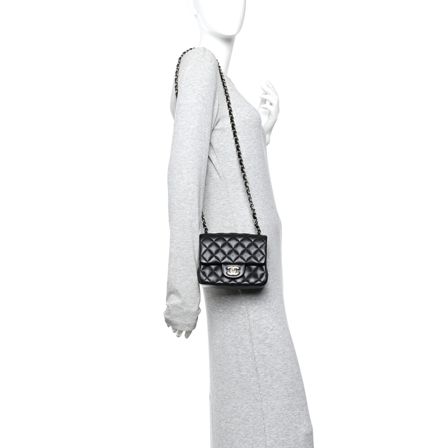 Lambskin Quilted Mini Square Flap Black