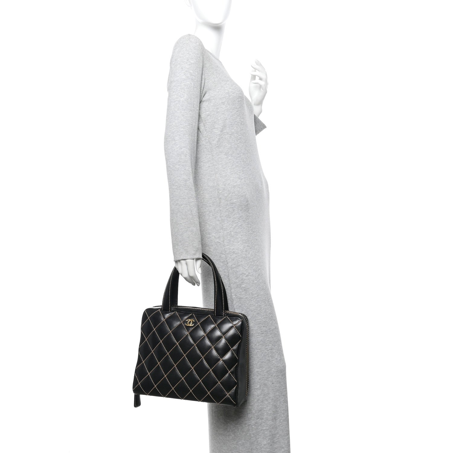 Chanel Calfskin Wild Stitch Vertical Top Handle Bag Black 2 of 16